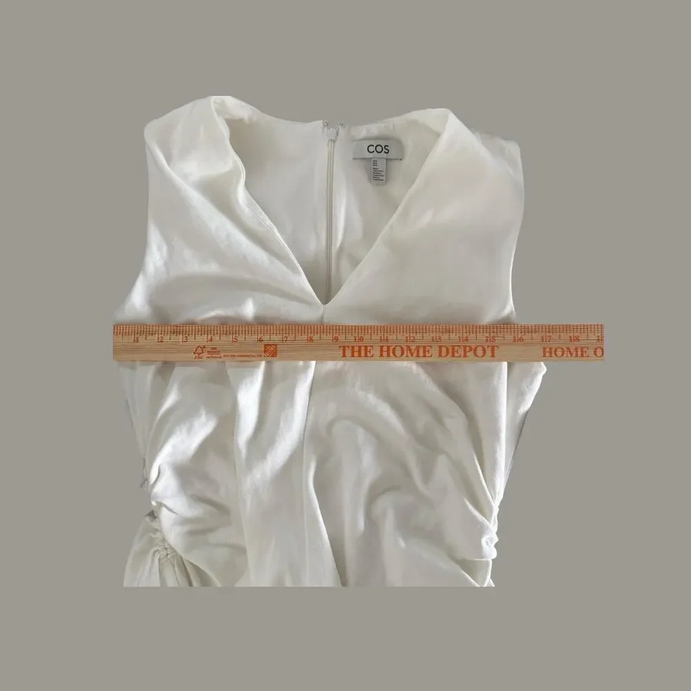 COS Gathered Asymmetric White Midi Dress M - Picture 11 of 13